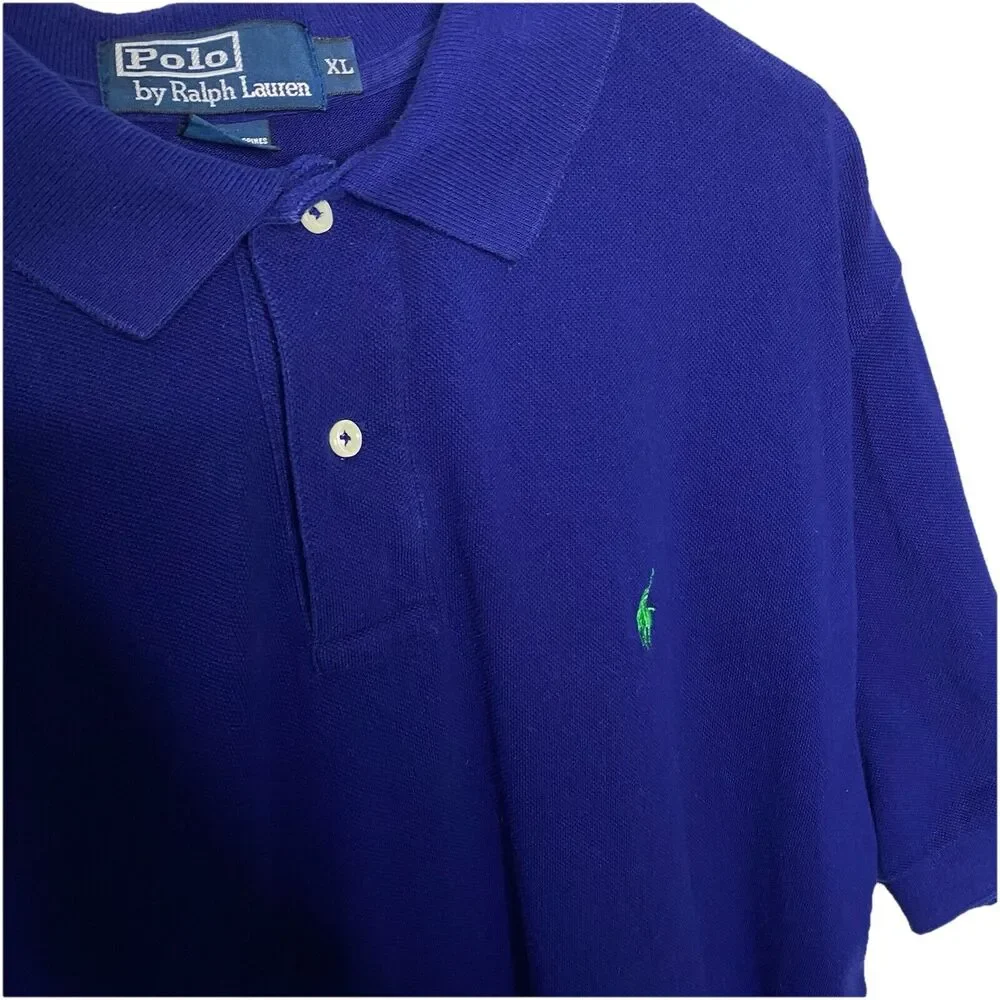 Polo by Ralph Lauren Golf Shirt  Cotton Royal Blue Neon Green Logo Size XL Mens